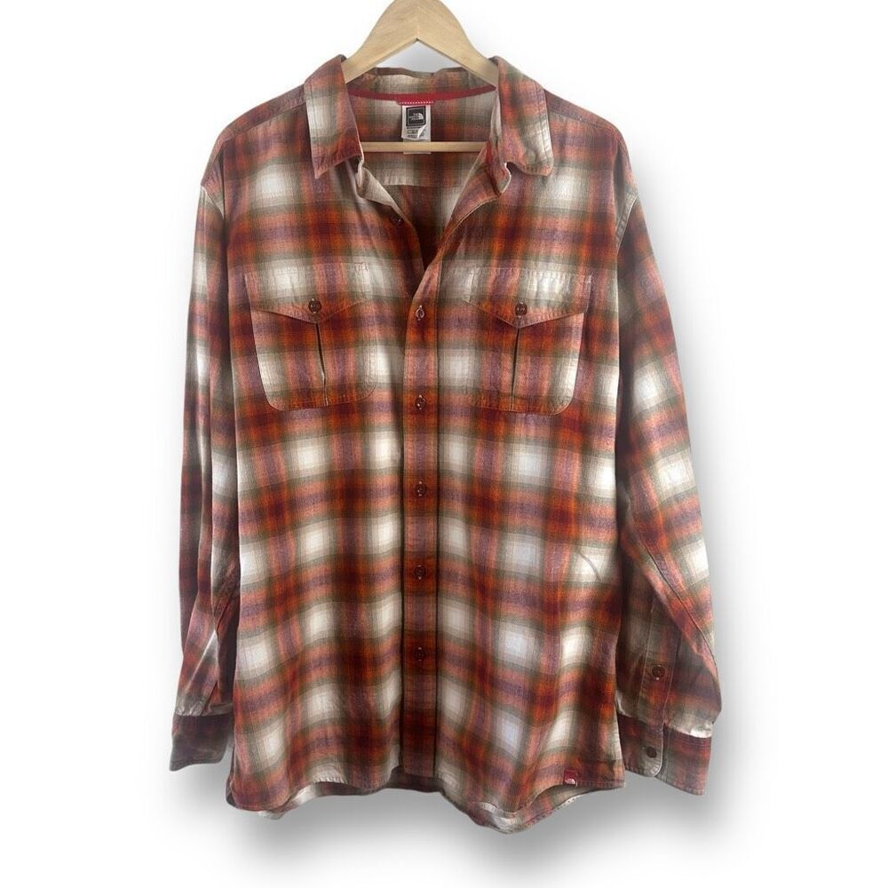 The North Face Mens XL Plaid Button Up Orange Rust Fall Classic Outdoor Gorpcore